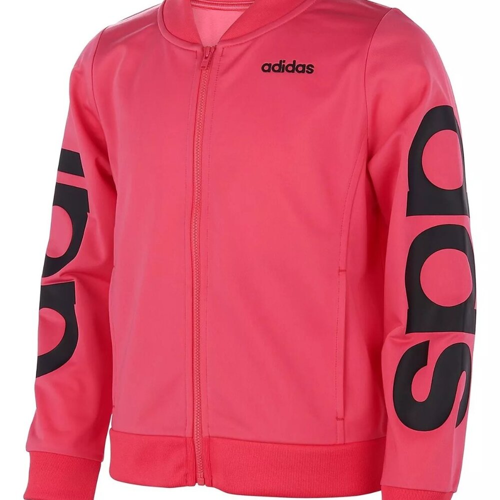 Adidas Girls Pink Linear Logo Tricot Full Zip Athletic Track Jacket NWT